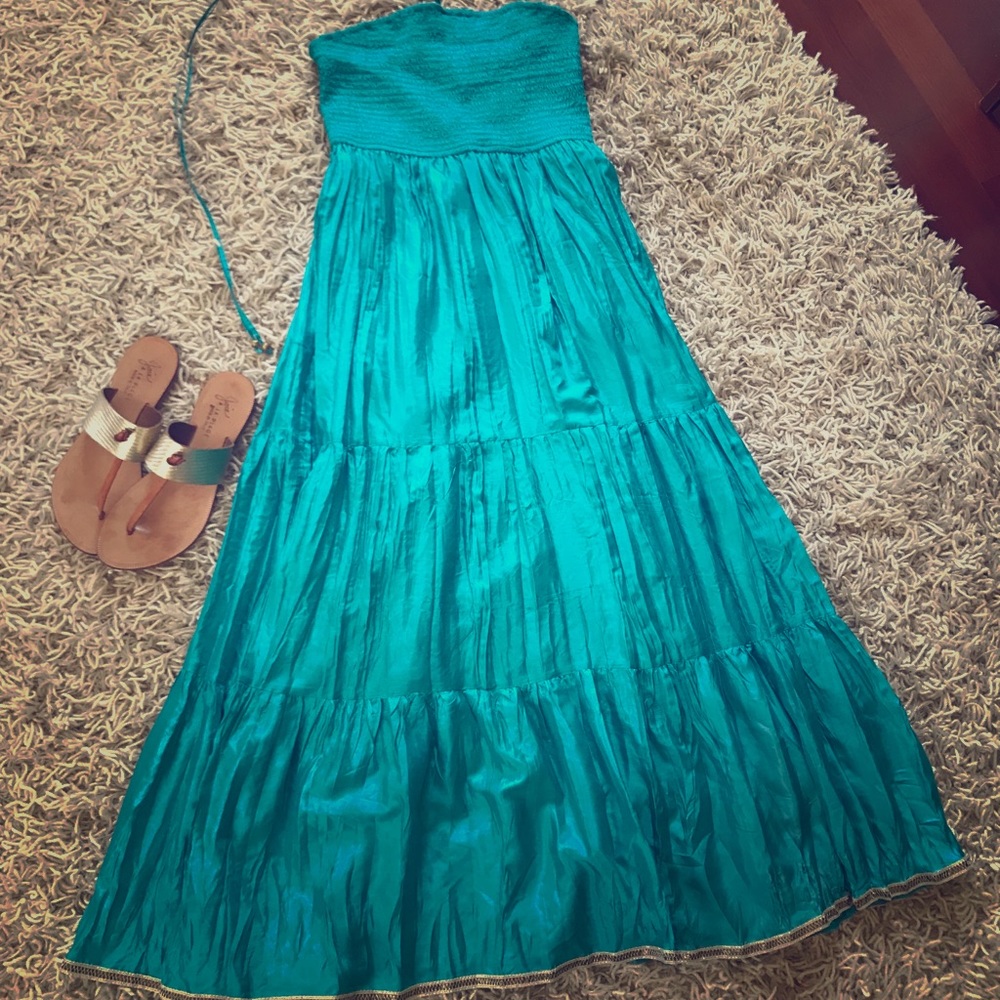 Turquoise Boho Anthropologie maxi dress
